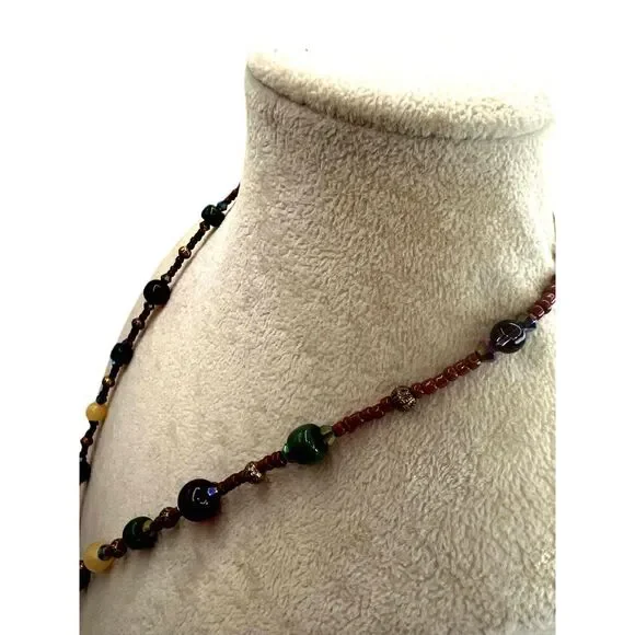 NEW Multicolor Murano Glass Beads Pendant Necklace Handcrafted Abstract Design - Picture 7 of 15